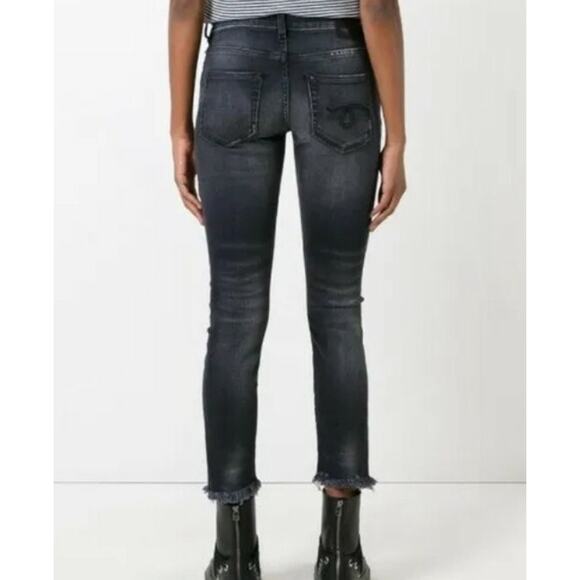 R13 Biker Boy Albany with rips Jeans Sz 27 R13W0087-297 Whiskered Raw Hem (G - Picture 4 of 15